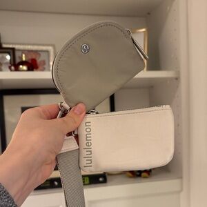 Lululemon Dual Pouch Wristlet in Warm Ash Grey/Light Ivory